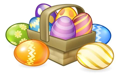 Easter Eggs Basket Hamper Cartoon Stock Illustration