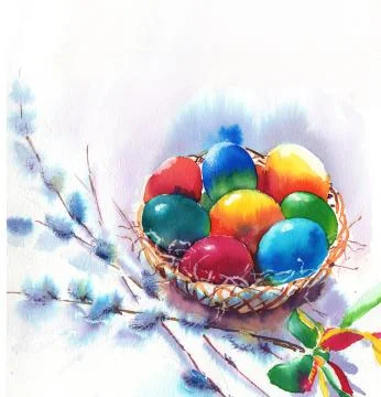 Easter eggs in basket Stock Illustration