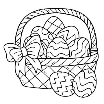 Easter Eggs Basket Isolated Coloring Page Stock Illustration