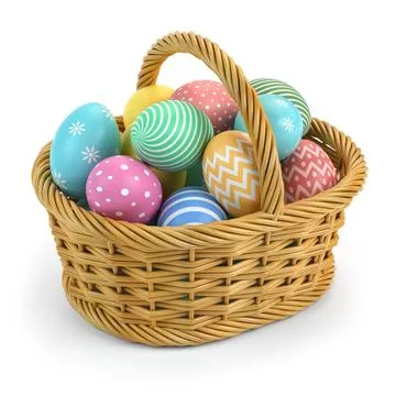 Easter eggs in a basket isolated on white. Easter eggs in a basket isolate... Stock Photos