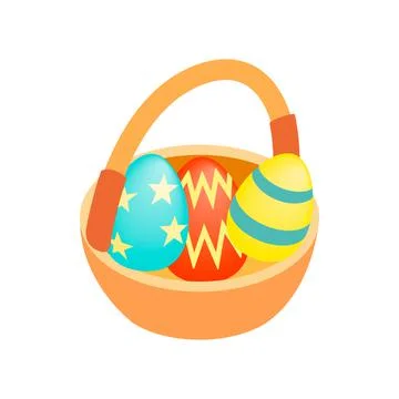 Easter eggs in the basket isometric 3d icon Stock Illustration