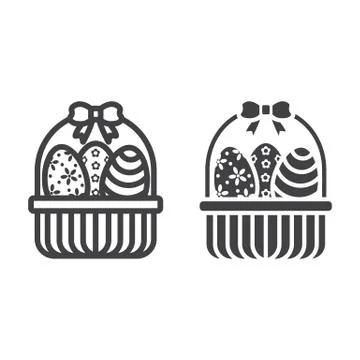 Easter Eggs In Basket line and glyph icon Stock Illustration