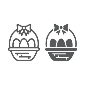 Easter eggs in basket line and glyph icon, decoration and easter, easter hamper Stock Illustration