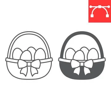Easter eggs in basket line and glyph icon Stock Illustration
