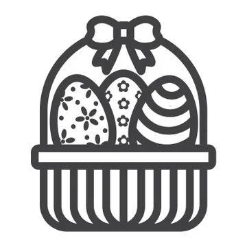 Easter Eggs In Basket line icon, easter Stock Illustration
