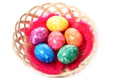 Easter eggs in a basket Foto stock