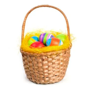 Easter eggs in a basket Stock Photos