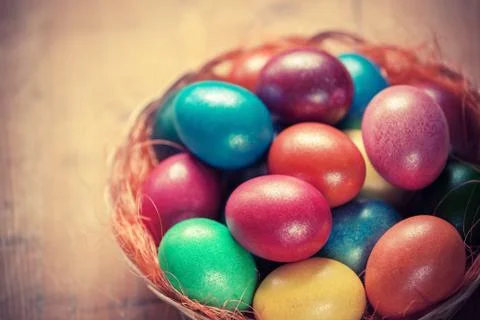 Easter eggs in the basket Stock Photos