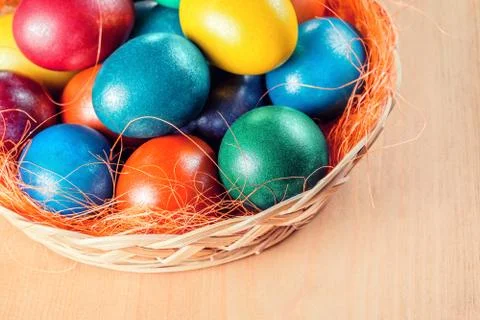 Easter eggs in the basket Stock Photos