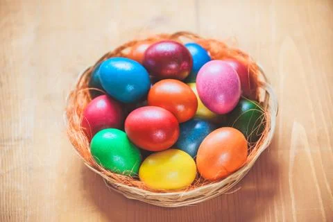 Easter eggs in the basket Stock Photos