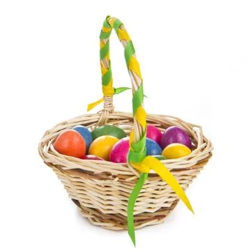 Easter eggs in basket Stock Photos