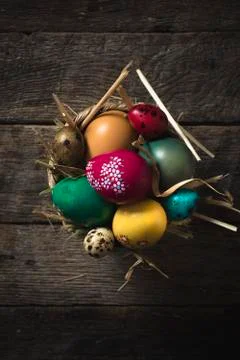 Easter eggs in the basket Stock Photos