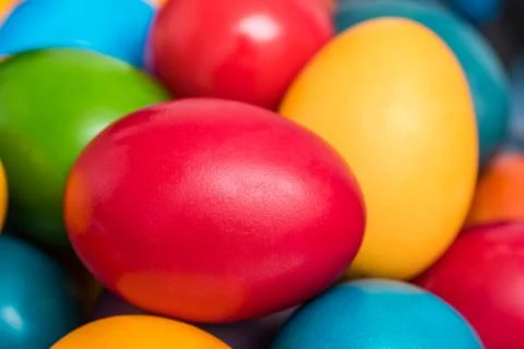 Easter Eggs In Basket Stock Photos