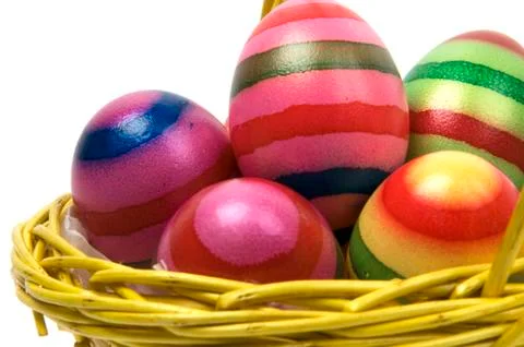 Easter Eggs In A Basket  Stock Photos