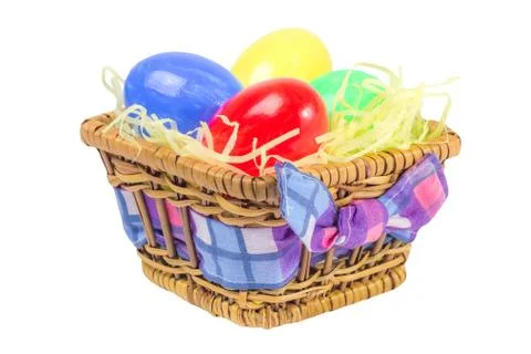 Easter eggs in the basket 스톡 사진