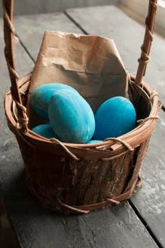 Easter eggs in the basket Stock Photos