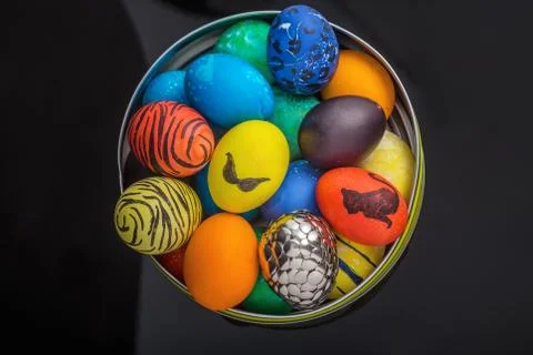 Easter eggs basket Stock Photos