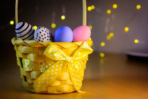 Easter eggs in a basket Stock Photos