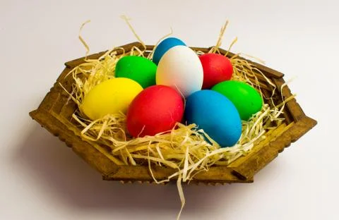 Easter eggs in a basket Stock Photos
