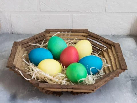 Easter eggs in a basket Stock Photos