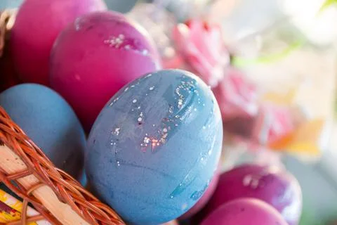 Easter eggs in the basket Stock Photos