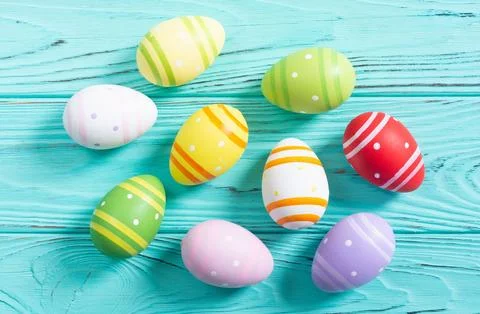 Easter eggs in basket Stock Photos