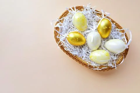 Easter eggs in a basket Stock Photos