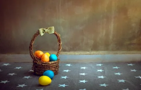 Easter Eggs in the Basket Stock Photos