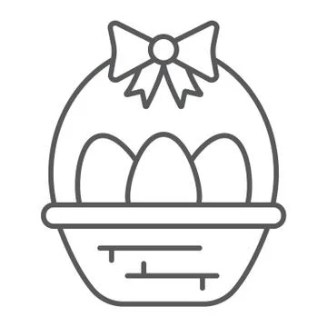 Easter eggs in basket thin line icon, decoration and easter, easter hamper sign Stock Illustration