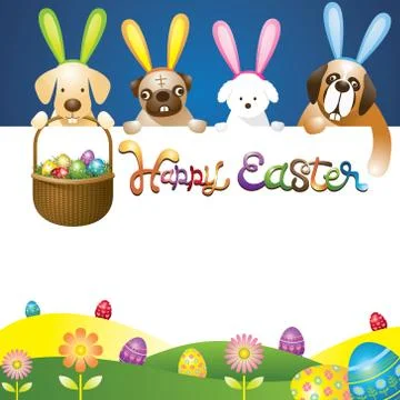 Easter Eggs in Basket with Various Dogs as Bunnies Stock Illustration
