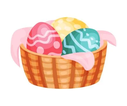 Easter eggs in a basket. Vector illustration on a white background. Stock Illustration