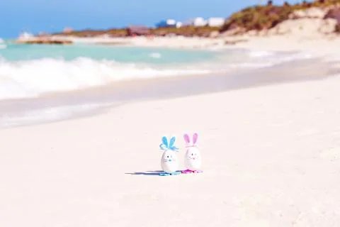 Easter eggs on the beach Stock Photos