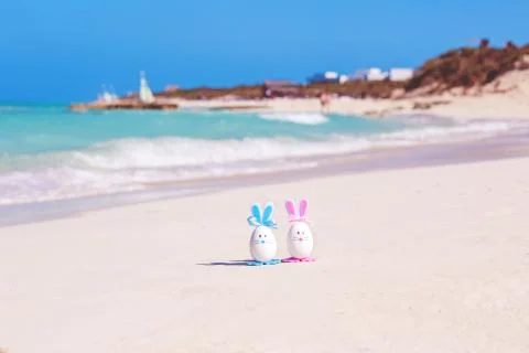 Easter eggs on the beach Stock Photos