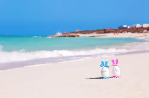 Easter eggs on the beach Stock Photos