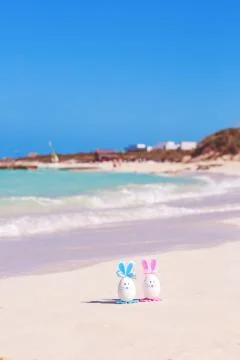 Easter eggs on the beach Stock Photos