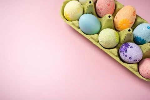 Easter eggs on a beautiful pink background Stock Photos