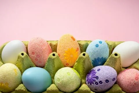 Easter eggs on a beautiful pink background Stock Photos