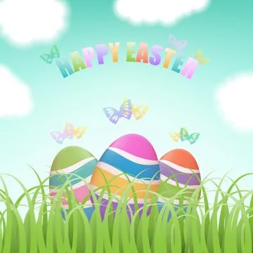 Easter eggs behind grass Stock Illustration