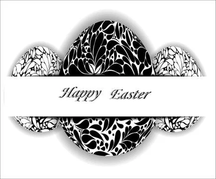 Easter Eggs with Black and white floral pattern. Stock Illustration