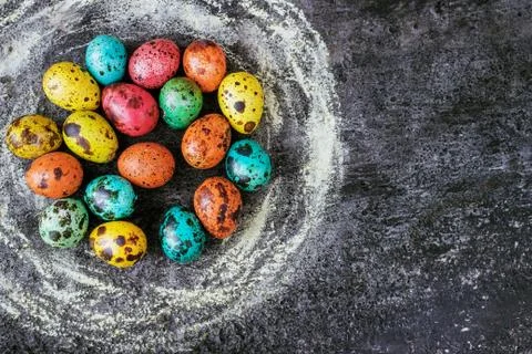 Easter eggs on a black background, Easter concept Stock Photos