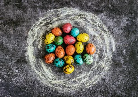Easter eggs on a black background, Easter concept Stock Photos