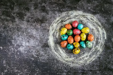 Easter eggs on a black background, Easter concept Stock Photos