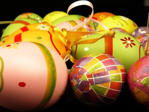 Easter eggs on a black background. 스톡 사진