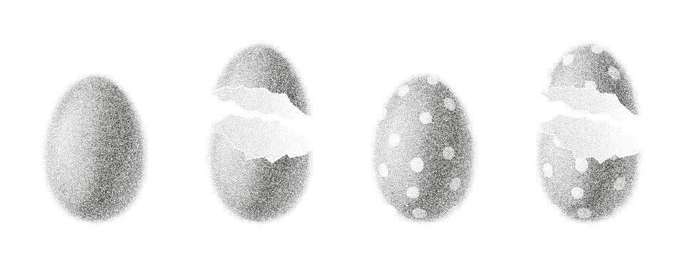 Easter Eggs with black dotwork grain texture Illustrazione stock