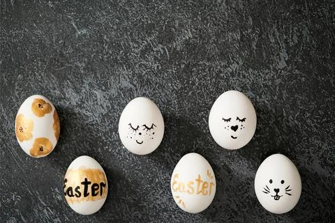 Easter eggs on a black marble background Stock Photos
