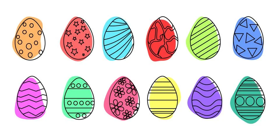 Easter eggs black outline with colored background. Stock Illustration