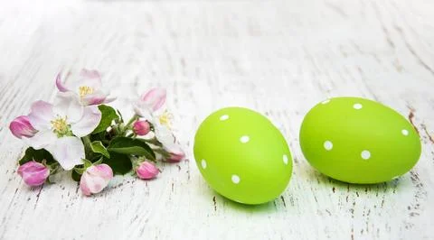 Easter eggs with blossom Stock Photos