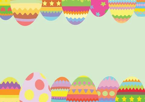 Easter eggs border frame design on a green background. Stock Illustration