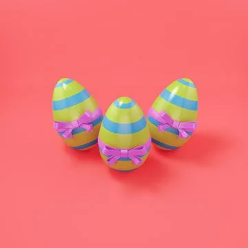 Easter eggs with bow on bright red background Illustrazione stock