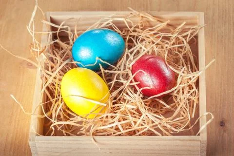 Easter eggs in the box Stock Photos